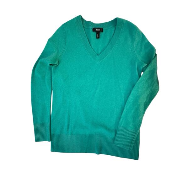 Aqua Cashmere‎ Womens Green Ribbed Trim Pullover V-Neck Sweater Top Sz XS - Picture 2 of 5